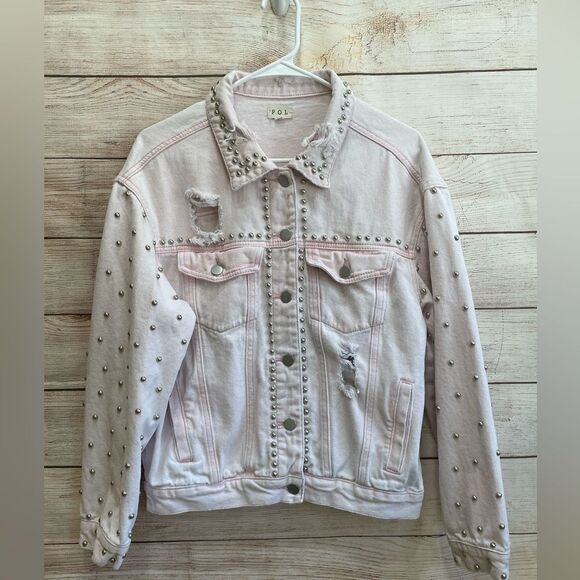 POL DISTRESSED AND STUDDED JEAN JACKET IN PINK - Picture 4 of 14